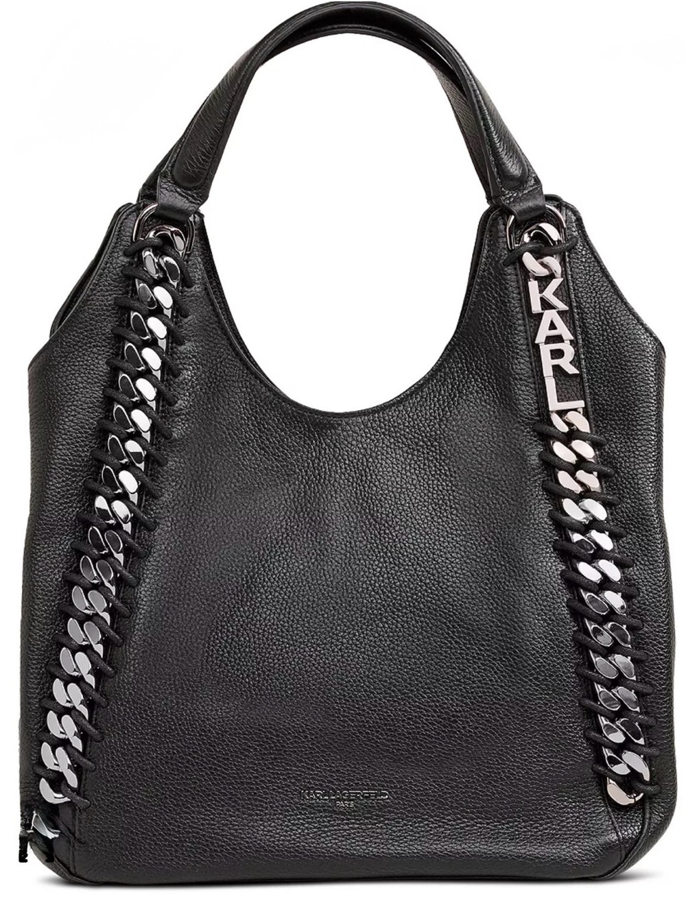 Karl Lagerfeld Black Leather Chain-Trim Shoulder Bag